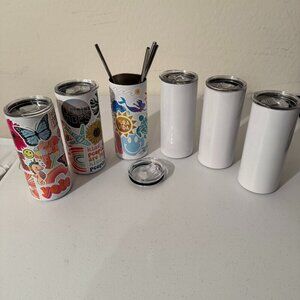 Stainless Steel Tumblers | With Lids & Straws | Set of 6 (3 Blank, 3 Decorated)